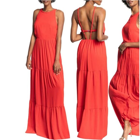 NWT DRESS THE POPULATION Asa Halter Neck Maxi Sun Dress XS - Picture 1 of 11
